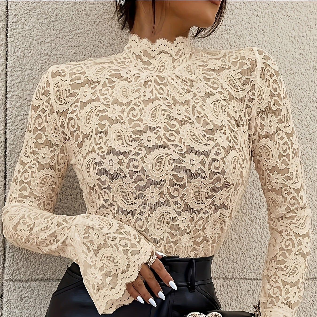 Paisley Lace Slim-fit Flared Sleeves Top