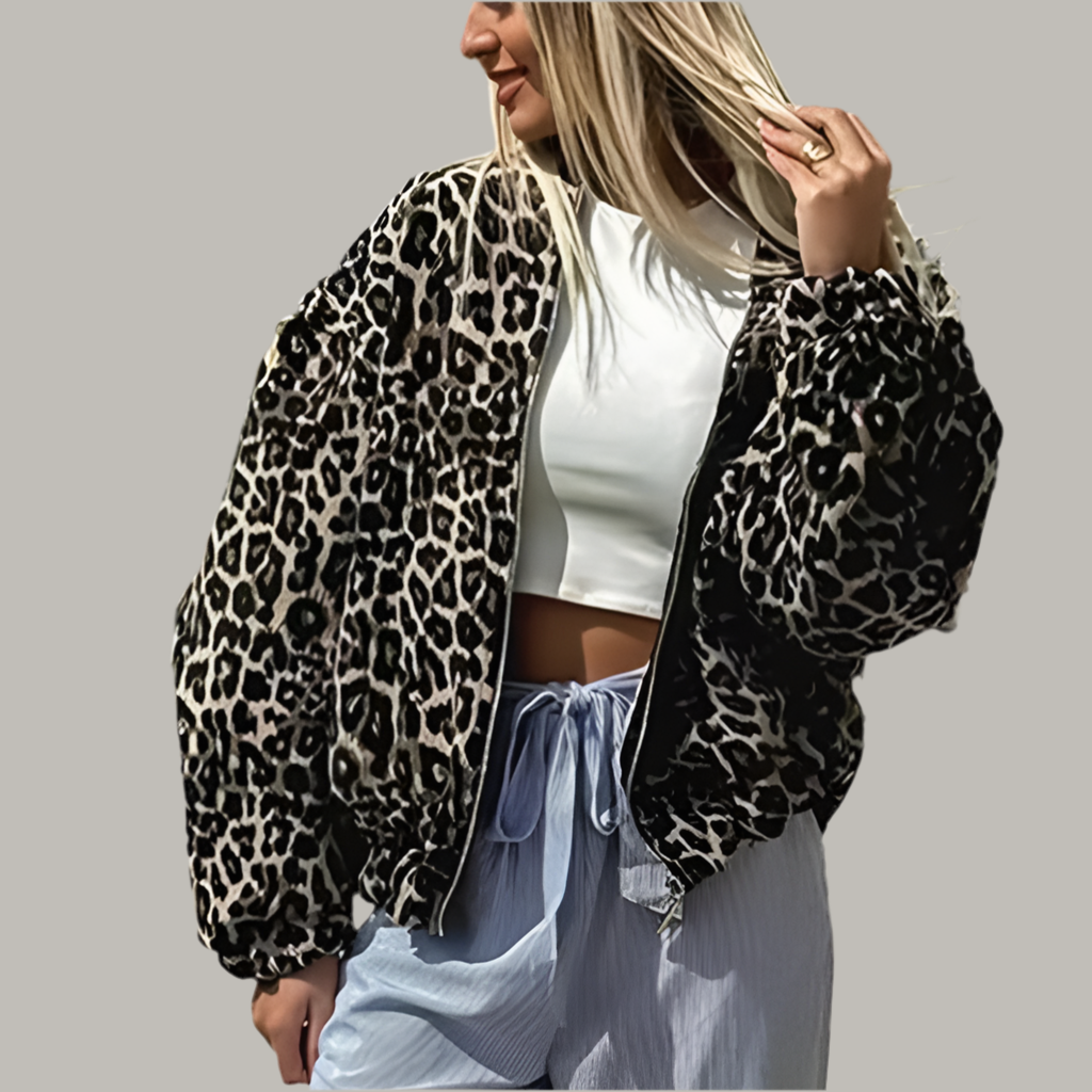 Leopard Printed Turn-down Collar Jacket