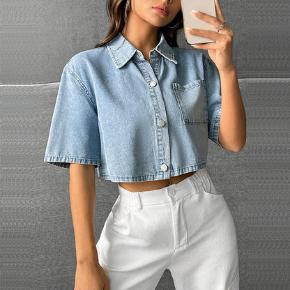 Thin Denim Short Sleeve Shirt