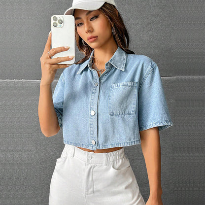 Thin Denim Short Sleeve Shirt