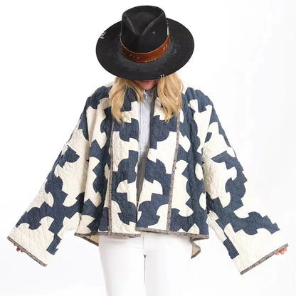 Vintage Print Pleated Cotton Coat