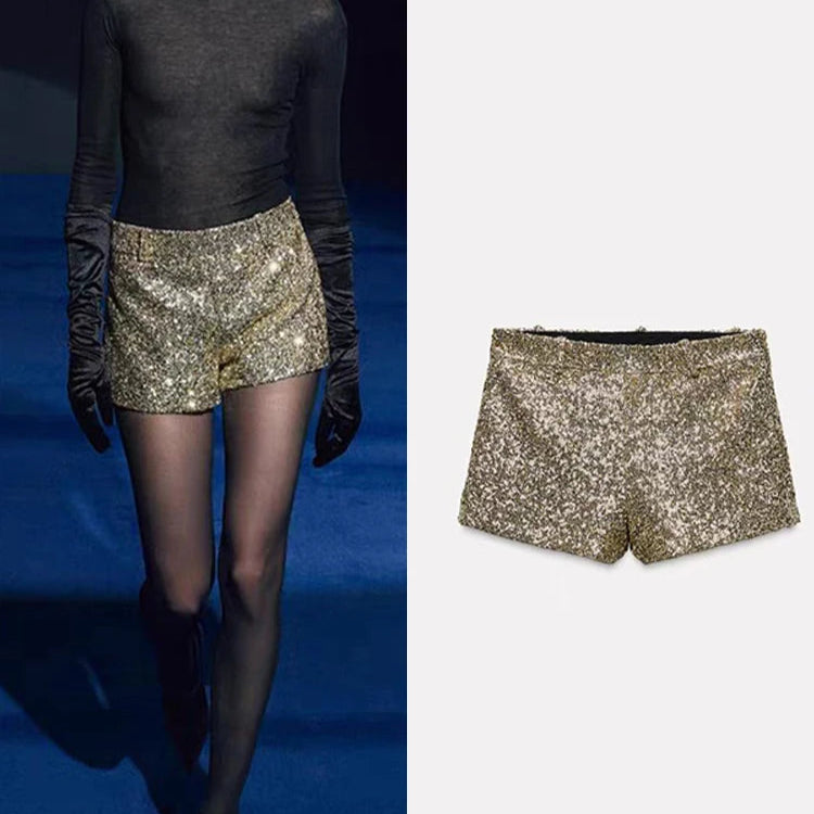 Sequinced High Waist Short Pants