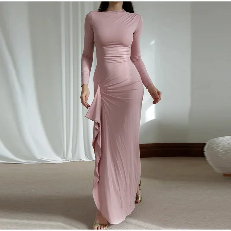 Long Slim Hip Side Slit Dress