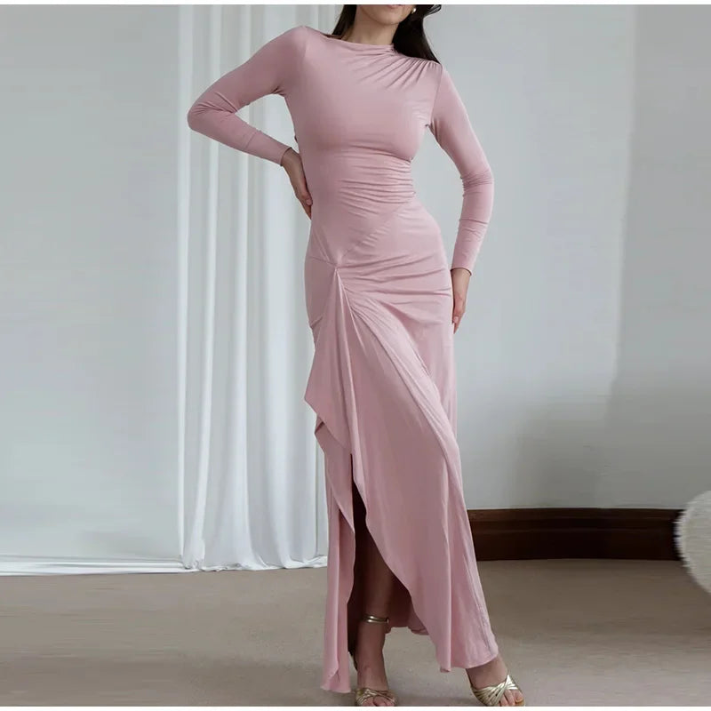 Long Slim Hip Side Slit Dress