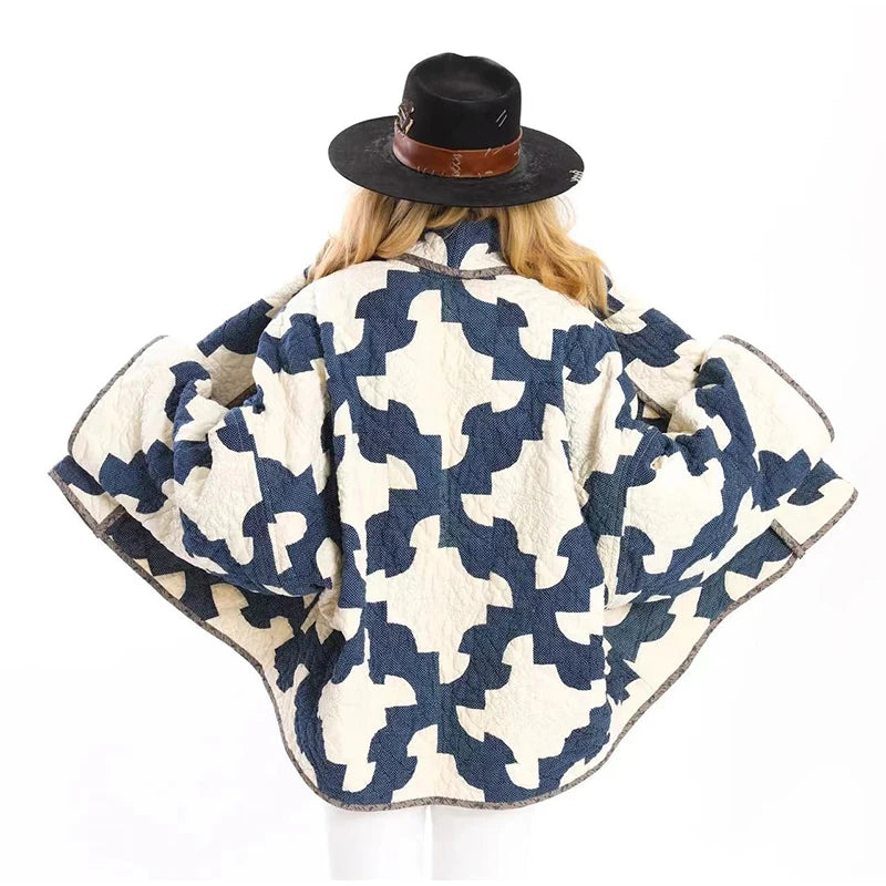 Vintage Print Pleated Cotton Coat