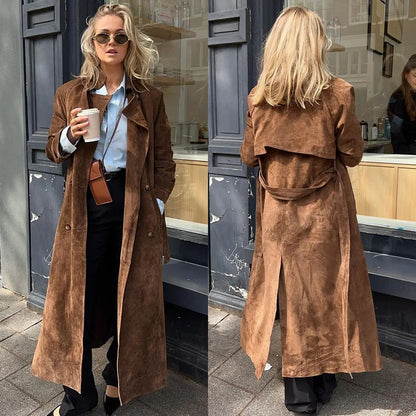 Suede Lapel Full Sleeve Coat