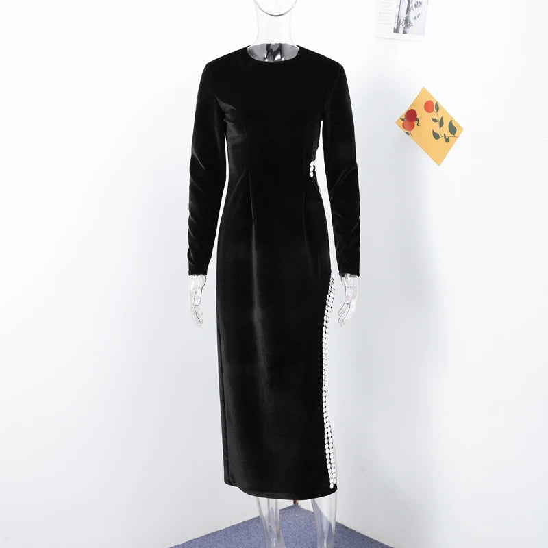 Velvet Full Sleeves Slim Hip Dress