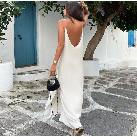 White V-neck Slit Maxi Dress