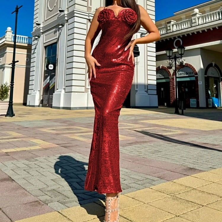 Spaghetti Sequins Maxi Dress