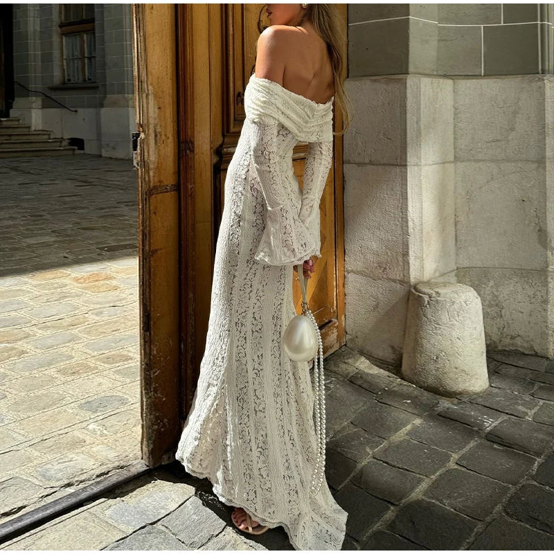 Lace Hollow Out One-shoulder Dress