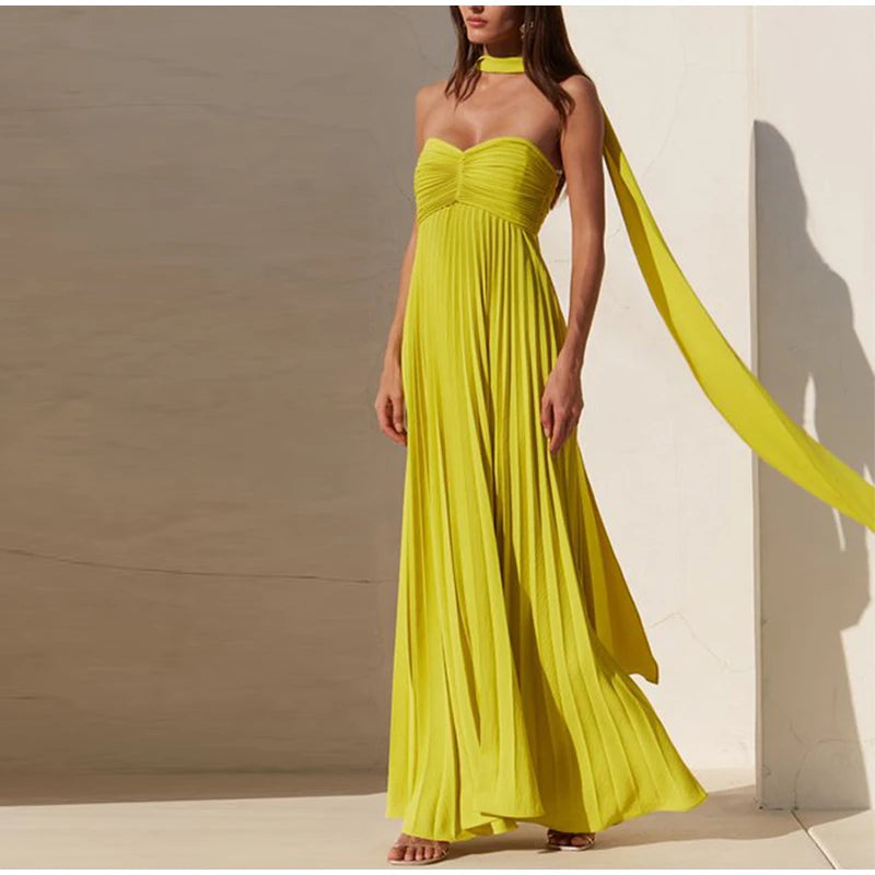 Strapless Ribbon Long Sleeveless Dress