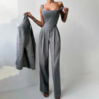 High-Waisted Straight-Leg Pants Set