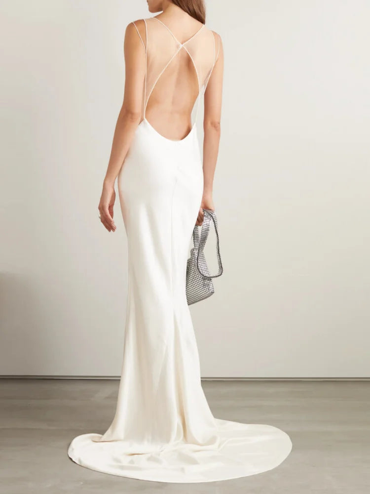 Tulle-trimmed Slim Maxi Dress