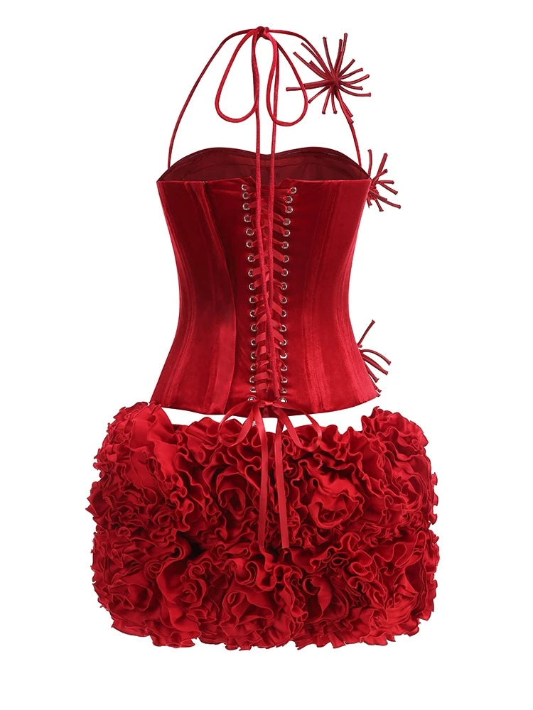 Red Corset Top & Mini Skirt Set