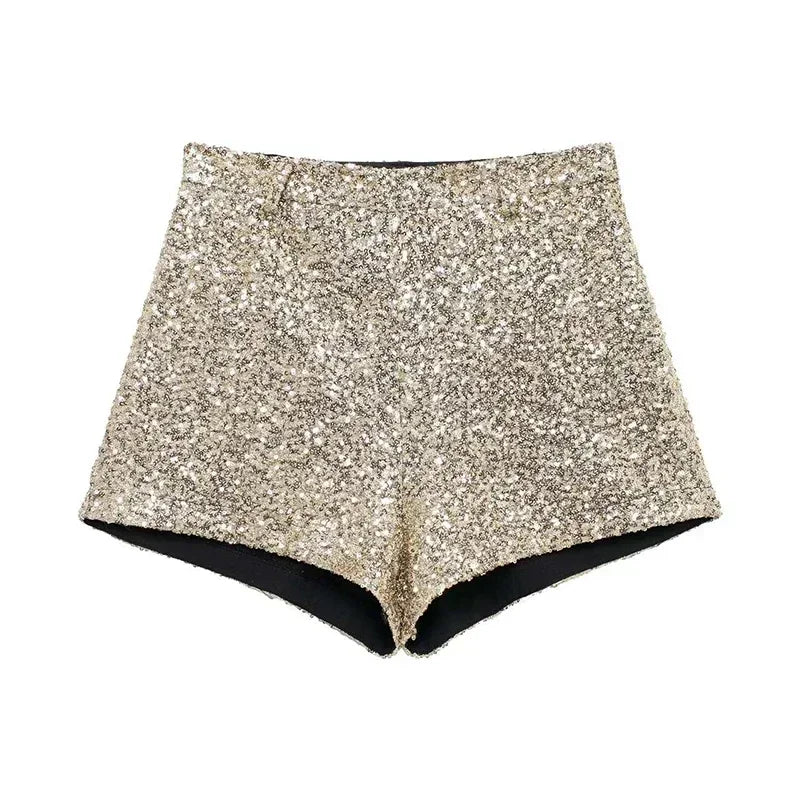 Sequinced High Waist Short Pants