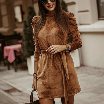 Velvet Puff Sleeve Mini Dress