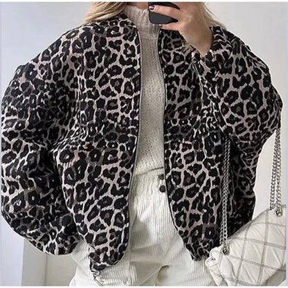 Leopard Printed Turn-down Collar Jacket