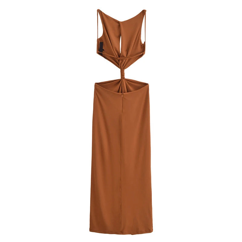 Knot Ruched Hollow Out Dress