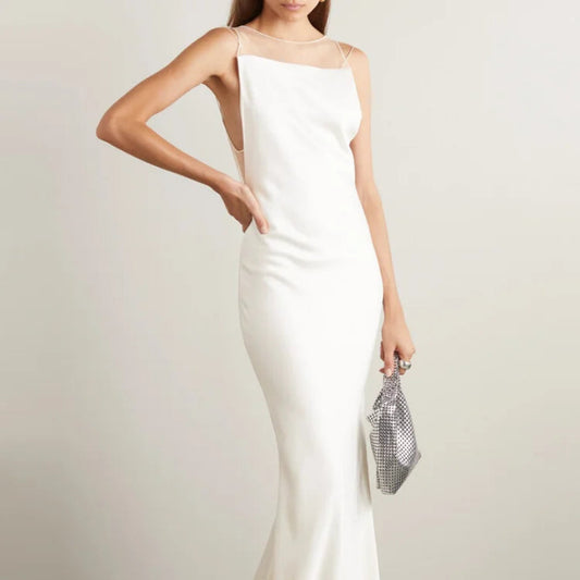 Tulle-trimmed Slim Maxi Dress