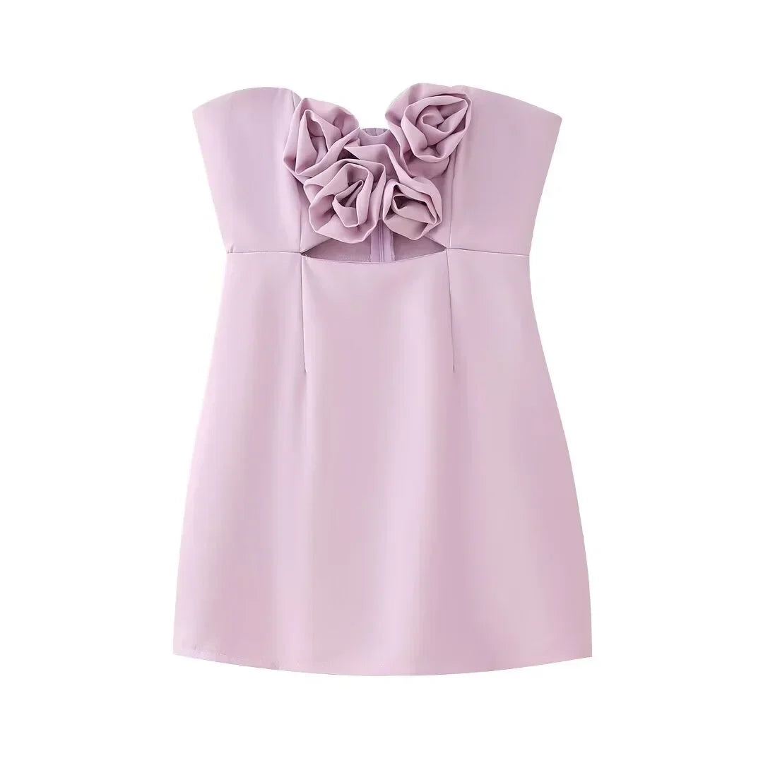 Flower Strapless Dress - Pink