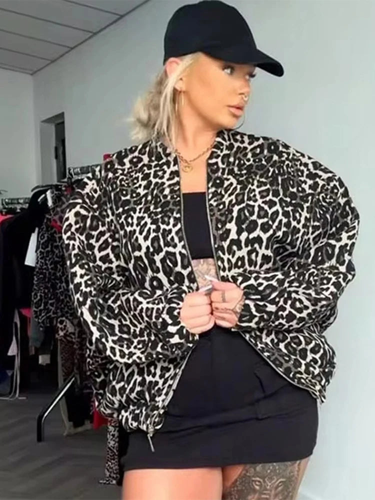 Leopard Printed Turn-down Collar Jacket