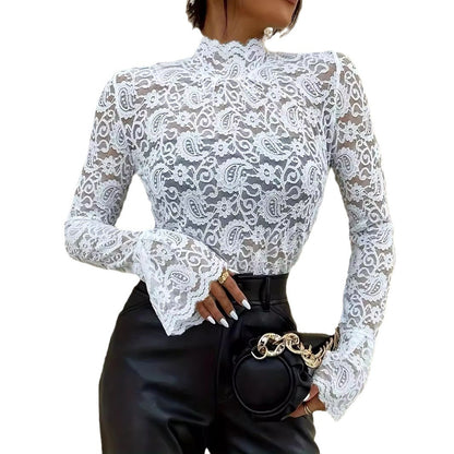 Paisley Lace Slim-fit Flared Sleeves Top